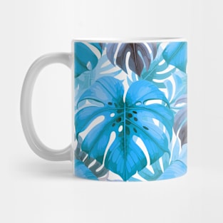 Blue Monstera Tropical Leaves Mug